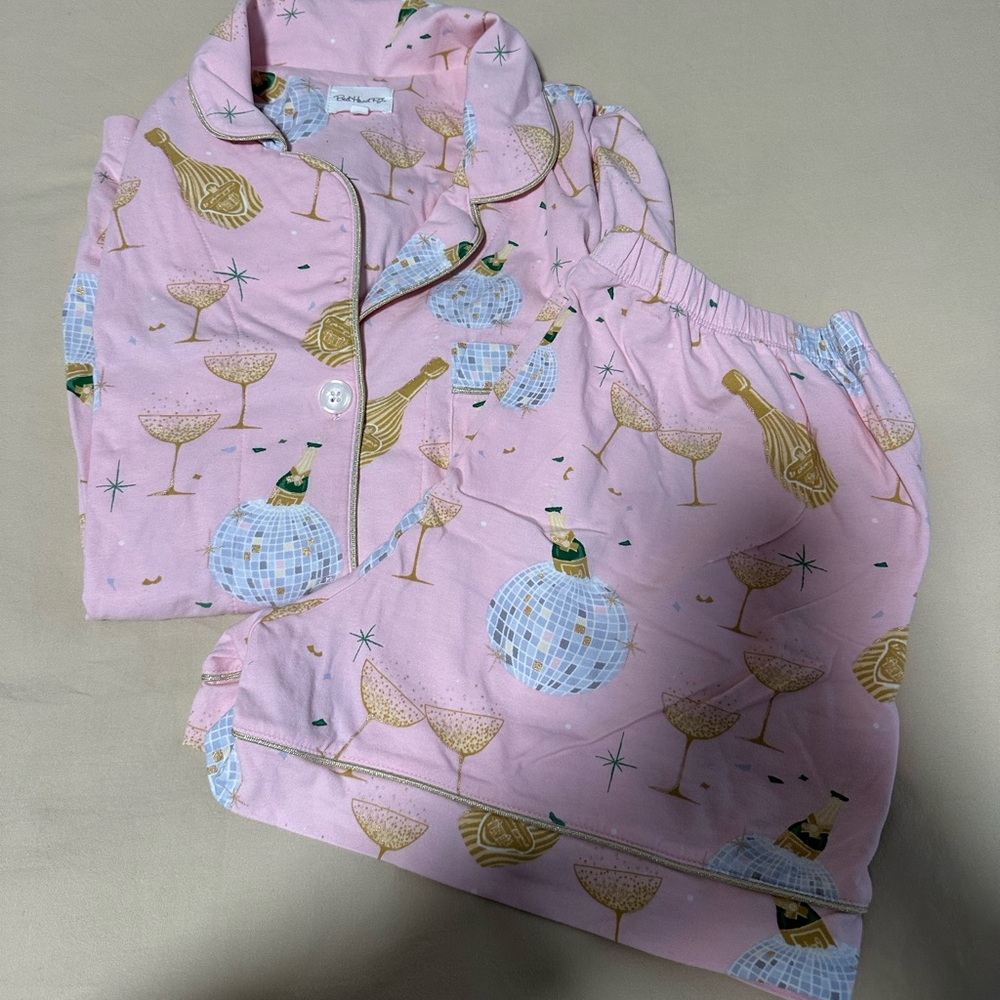 BedHead Pajamas Set size Small Champagne and disco balls pink long sleeve shorts